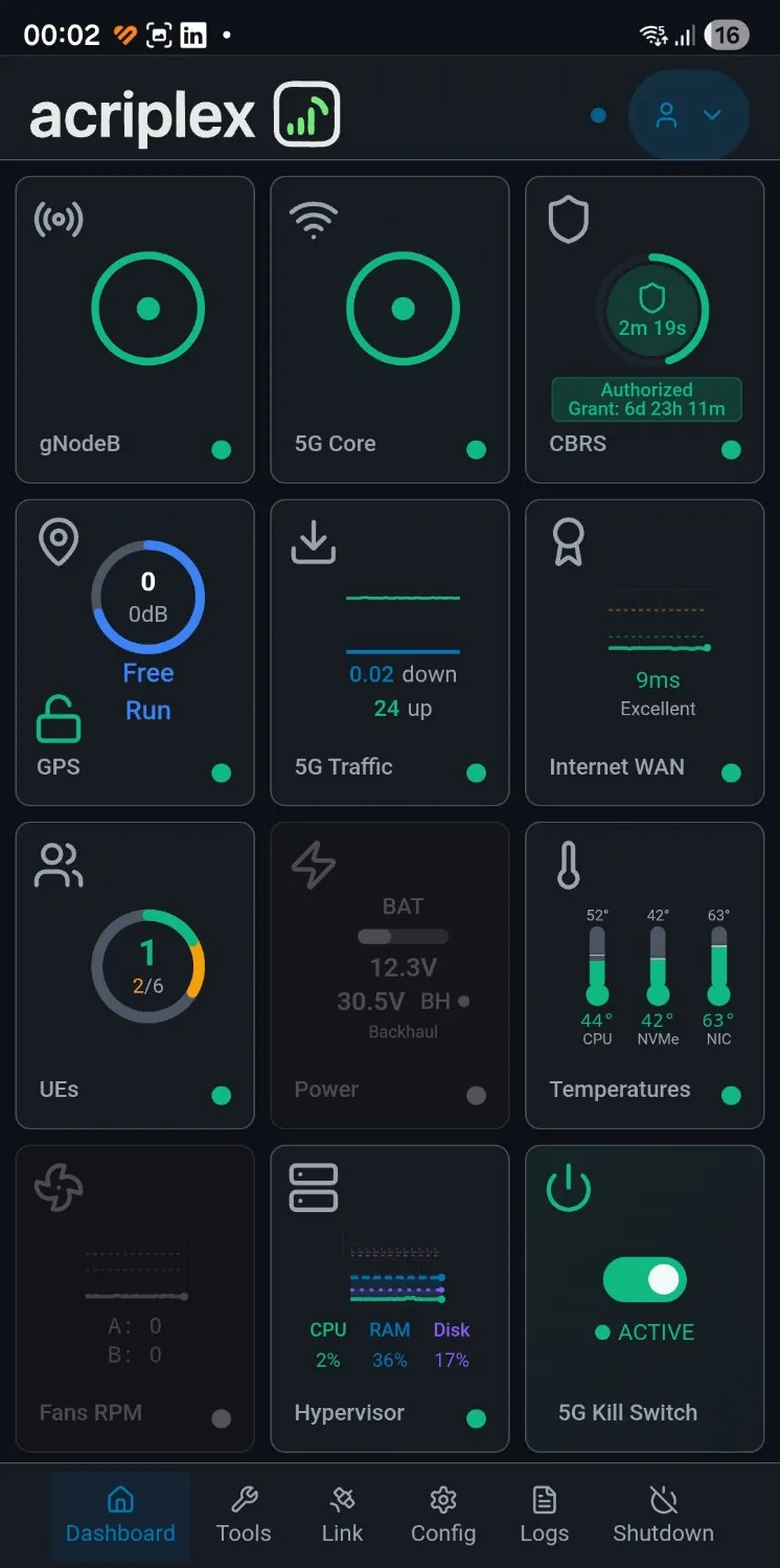 AcriPlex orchestrator app dashboard